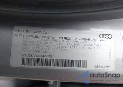 2018 Audi A6 Premium Plus z USA, uszkodzony, nr VIN WAUG8AFC5JN050151